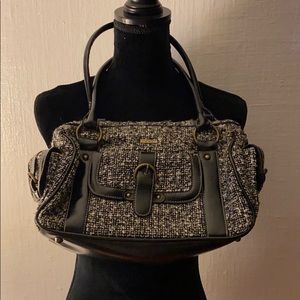 Black & white tweed satchel bag/purse w/ pockets~Great classic style GUC